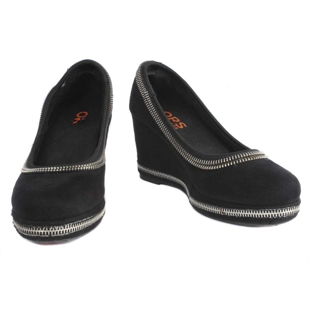 KORS MICHAEL KORS Girls Sherry Black Zipper Detail Wedges Girl Size 4